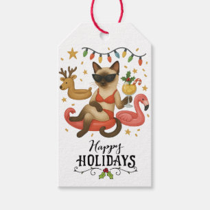 Siamese Cat Christmas in July Beach themed Gift Tags