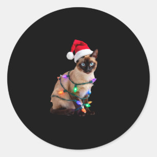 Siamese Cat Christmas Lights Xmas Cat Lover T-Shir Classic Round Sticker