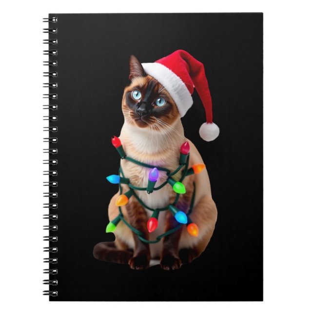 Siamese Cat Christmas Lights Xmas Cat Lover T-Shir Notebook (Front)