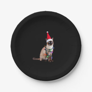 Siamese Cat Christmas Lights Xmas Cat Lover T-Shir Paper Plate