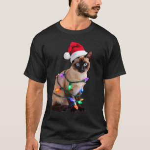 Siamese Cat Christmas Lights Xmas Cat Lover T-Shir T-Shirt