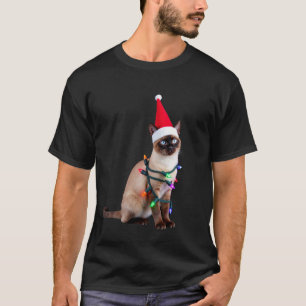 Siamese Cat Christmas Lights Xmas Cat Lover T-Shir T-Shirt