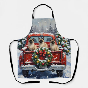 Siamese Cat Christmas Red Truck Holiday Apron