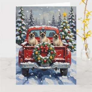 Siamese Cat Christmas Red Truck Holiday Card