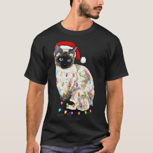 Siamese Cat Christmas Santa Hat Christmas Lights C T-Shirt