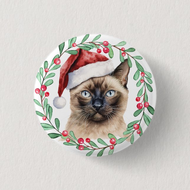 Siamese Cat Christmas themed for Cat Lover 3 Cm Round Badge (Front)