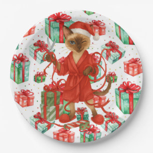 Siamese Cat Christmas themed for Cat Lover Paper Plate