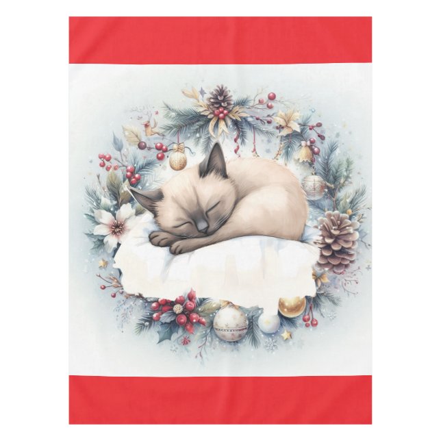 Siamese Cat Christmas themed for Cat Lover  Tablecloth (Front)