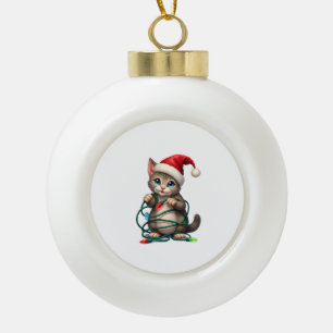 Siamese Cat Christmas V-Neck (2) Ceramic Ball Christmas Ornament