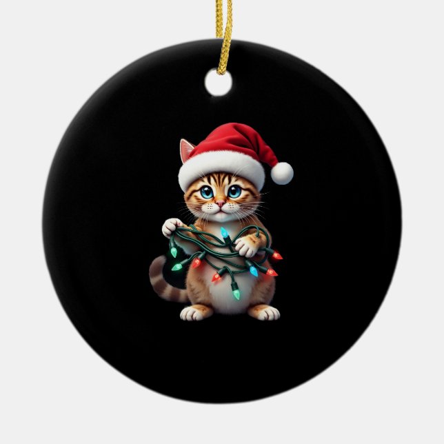 Siamese Cat Christmas V-Neck (2) Ceramic Tree Decoration (Front)