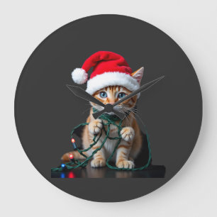 Siamese Cat Christmas V-Neck Large Clock