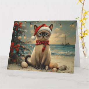 Siamese Cat Christmas Vintage Beach  Card