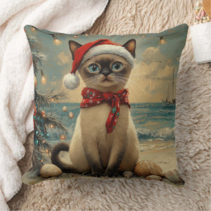 Siamese Cat Christmas Vintage Beach  Cushion
