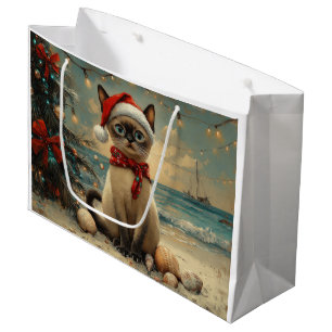 Siamese Cat Christmas Vintage Beach Large Gift Bag