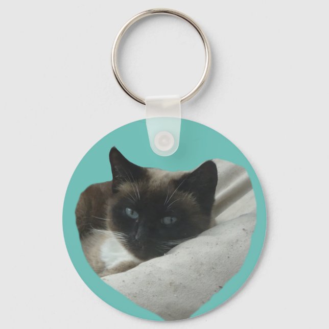 Siamese Cat Close Up Cust. BG Color Keychain (Front)