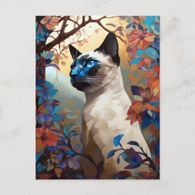 Siamese Cat Colourful Art Postcard (Front)