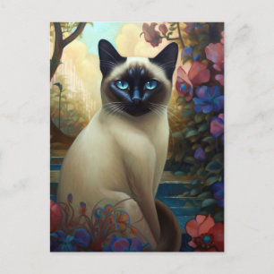 Siamese Cat Colourful Art Postcard