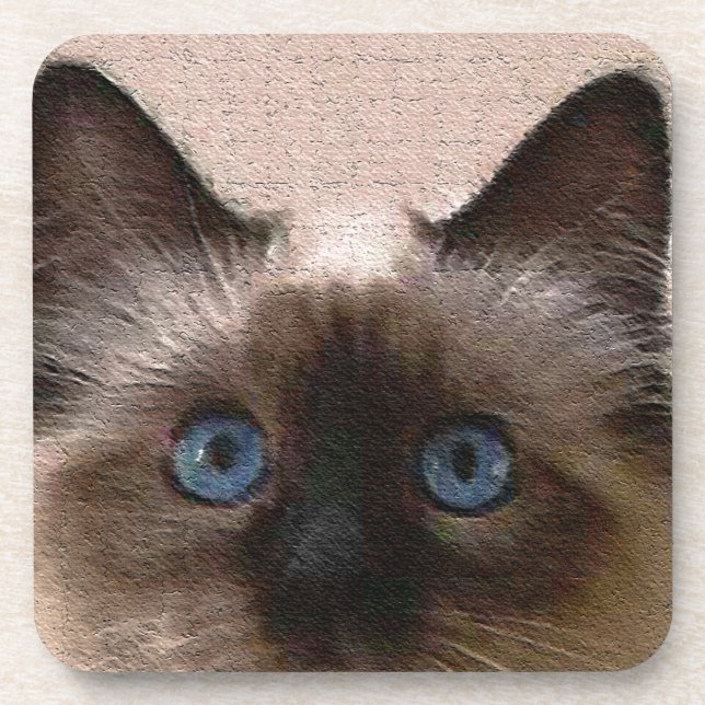 siamese cat crackle old aged cracked Hi Hello Coaster (Front)