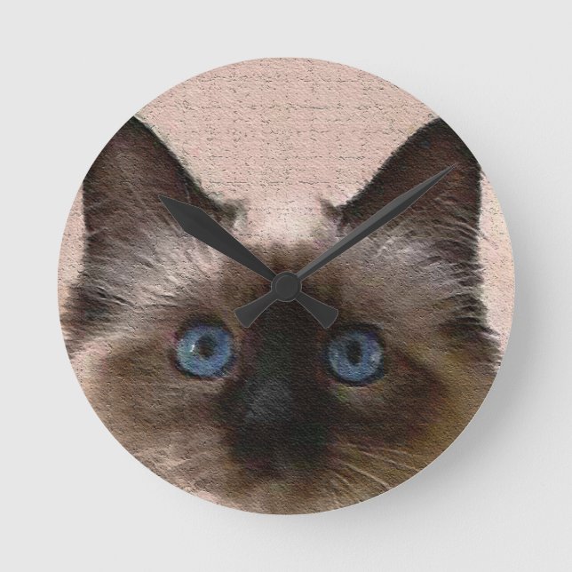 siamese cat crackle old aged cracked Hi Hello Round Clock (Front)