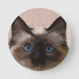 siamese cat crackle old aged cracked Hi Hello Round Clock