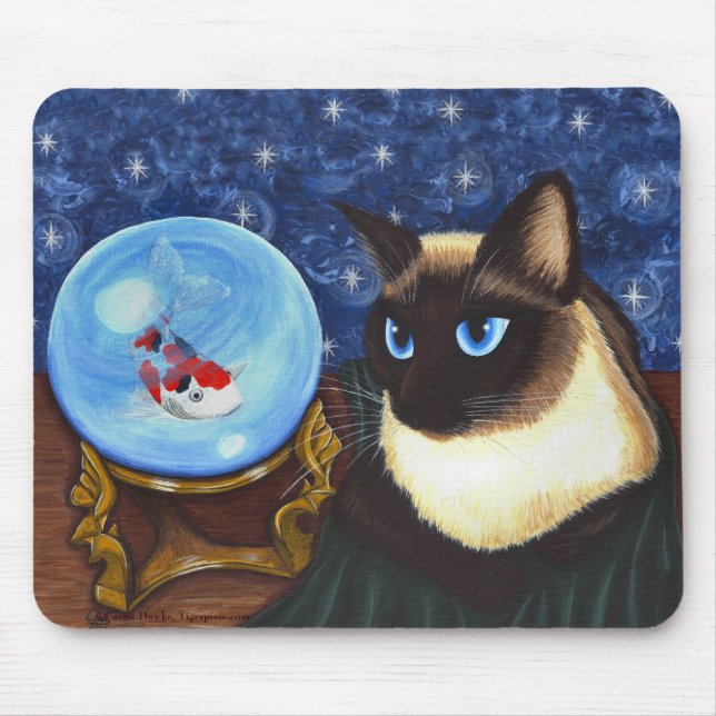 Siamese Cat Crystal Ball Koi Fortune Art Mousepad (Front)