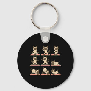 Siamese Cat Doing Yoga Vegan Kawaii Zen Key Ring