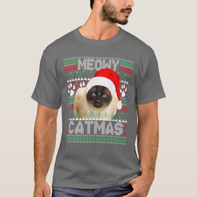 Siamese Cat Drawing Funny Gift T-Shirt (Front)