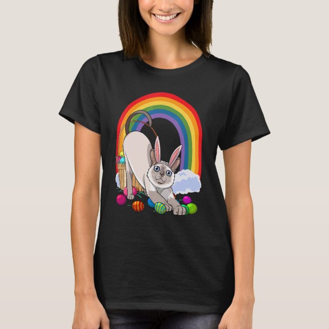 Siamese Cat Easter Eggs Bunny Rabbit T-Shirt (Front)