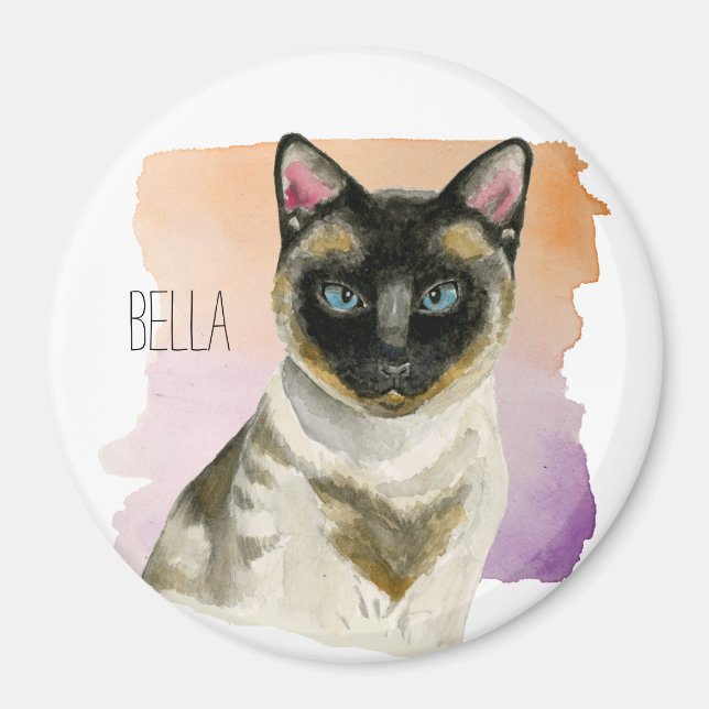 Siamese Cat Elegant Watercolor Painting Magnet (Front)