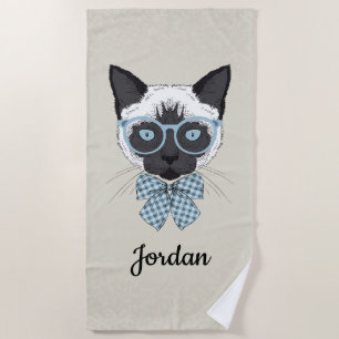 Siamese Cat Fashion Smart   Add Your Name Beach Towel