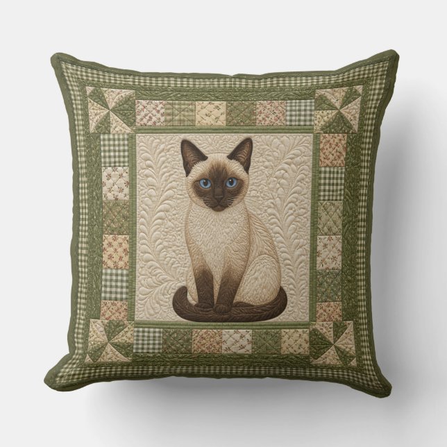 Siamese Cat Faux Quilt Cushion (Front)
