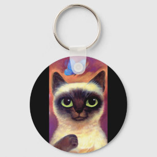 Siamese Cat Feline Butterfly Art - Multi Key Ring