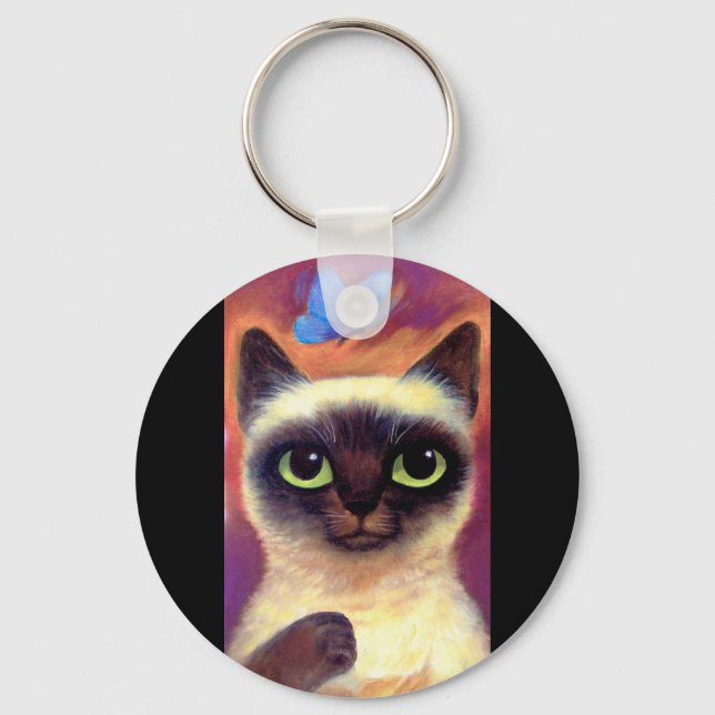 Siamese Cat Feline Butterfly Art - Multi Key Ring (Front)