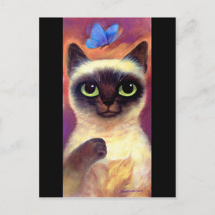 Siamese Cat Feline Butterfly Art - Multi Postcard