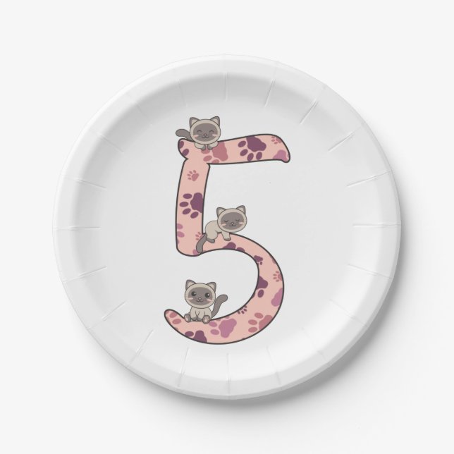 Siamese Cat Fifth Birthday For Kids Cats Paper Pla Paper Plate (Front)