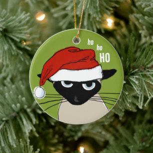 Siamese Cat Funny Santa Kitty Custom Christmas Ceramic Tree Decoration