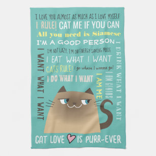 Siamese Cat Funny Tea Towel