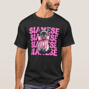 Siamese Cat Girl Cat Mum Pink Coquette Bow T-Shirt