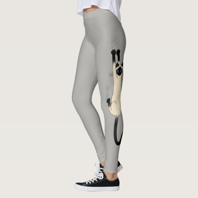 Siamese Cat Hanging On | Funny Cat Lover's Leggings (Left)