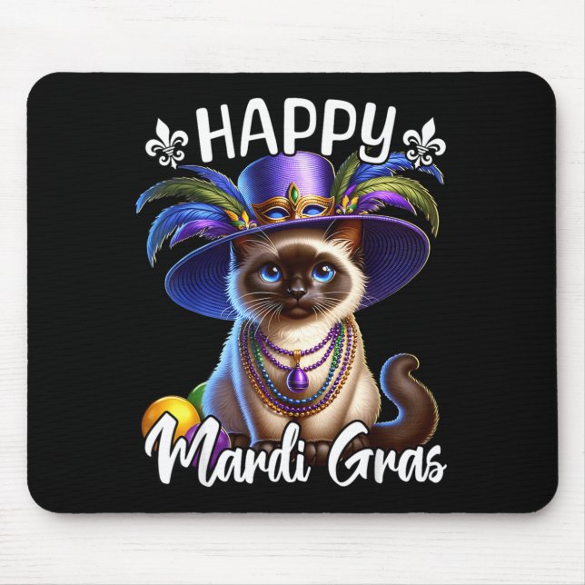 Siamese Cat Happy Mardi Gras Siamese Cat  Mouse Pad (Front)