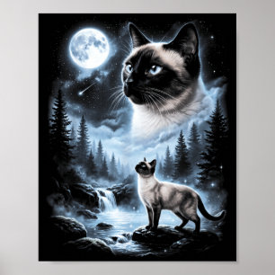 Siamese Cat Howling At Moon 90s Retro Poster