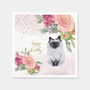 Siamese Cat Illustration Happy Birthday Girl Party Napkin