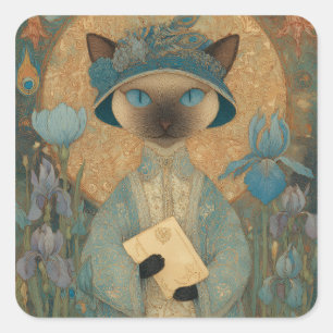 Siamese cat in Art Nouveau style - Elegant cat art Square Sticker