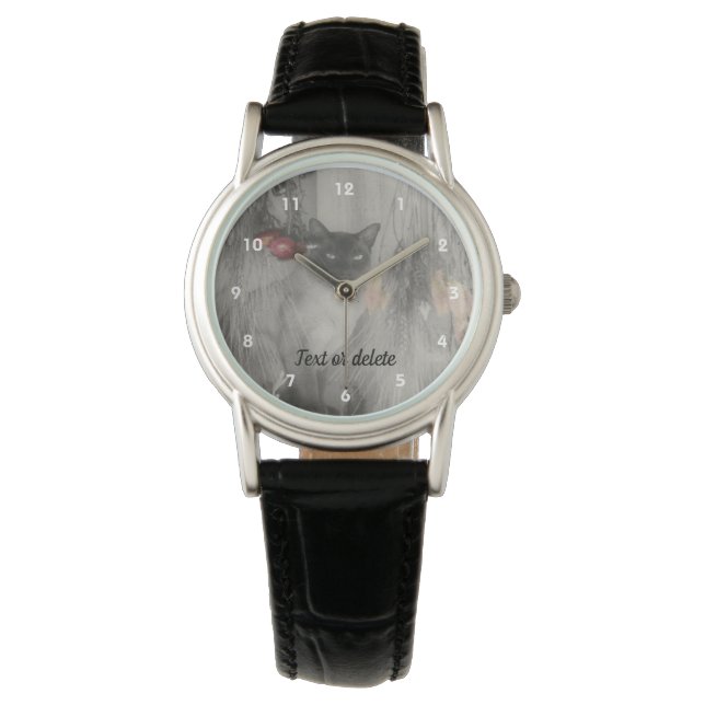 Siamese Cat In Black And White Personalised Watch (Front)