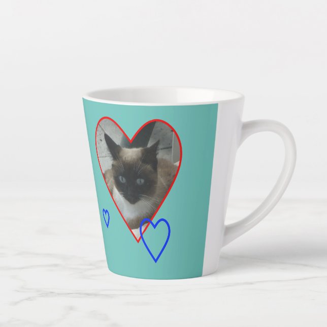 Siamese Cat in Heart Cust. Light Blue Latte Mug (Right)