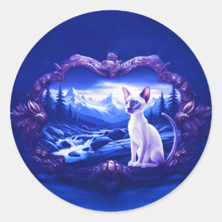 Siamese Cat In Scenic Frame Classic Round Sticker