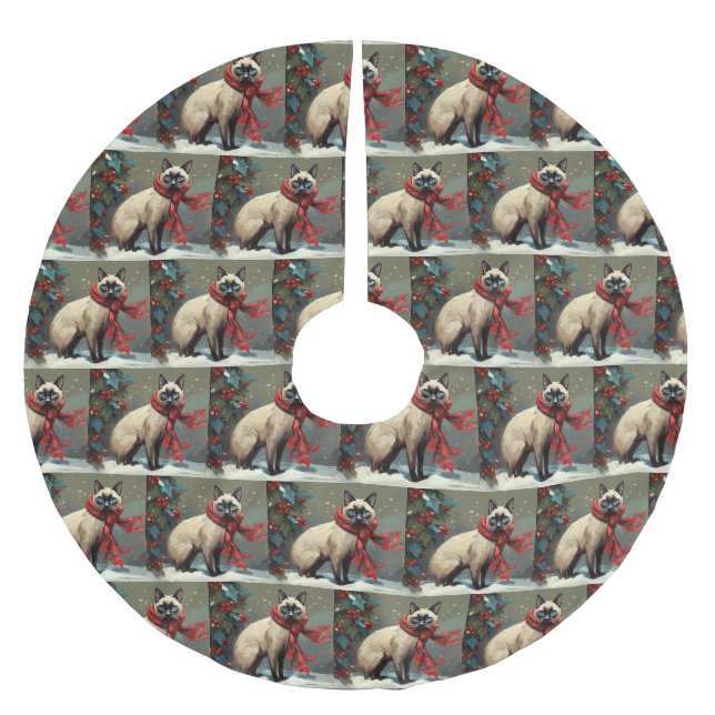 Siamese Cat in Snow Christmas Brushed Polyester Tree Skirt (Front)