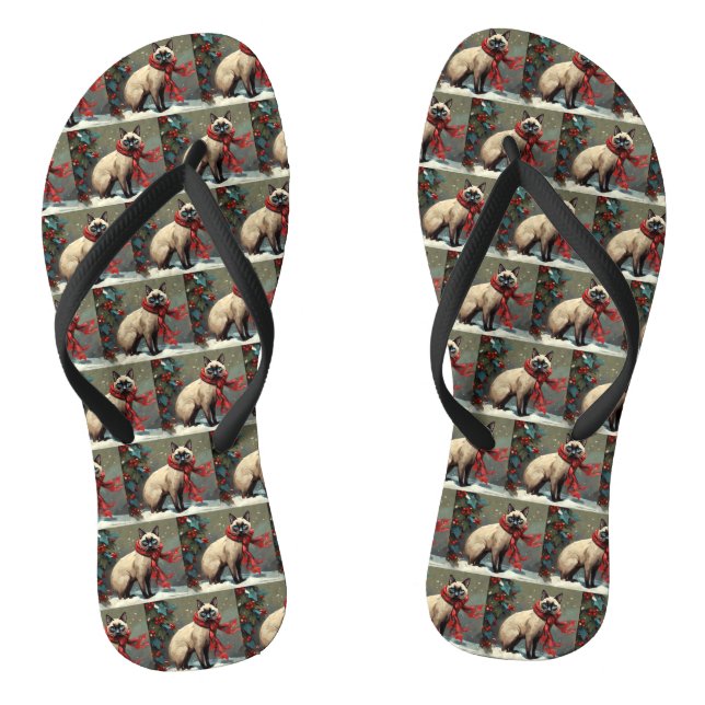Siamese Cat in Snow Christmas Jandals (Footbed)