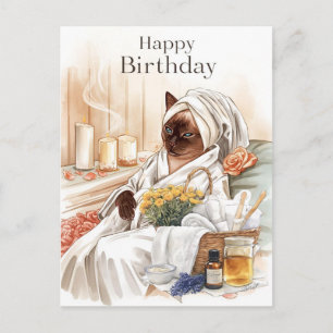 Siamese Cat in Spa Birthday Postcard