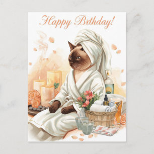 Siamese Cat in Spa Birthday Postcard